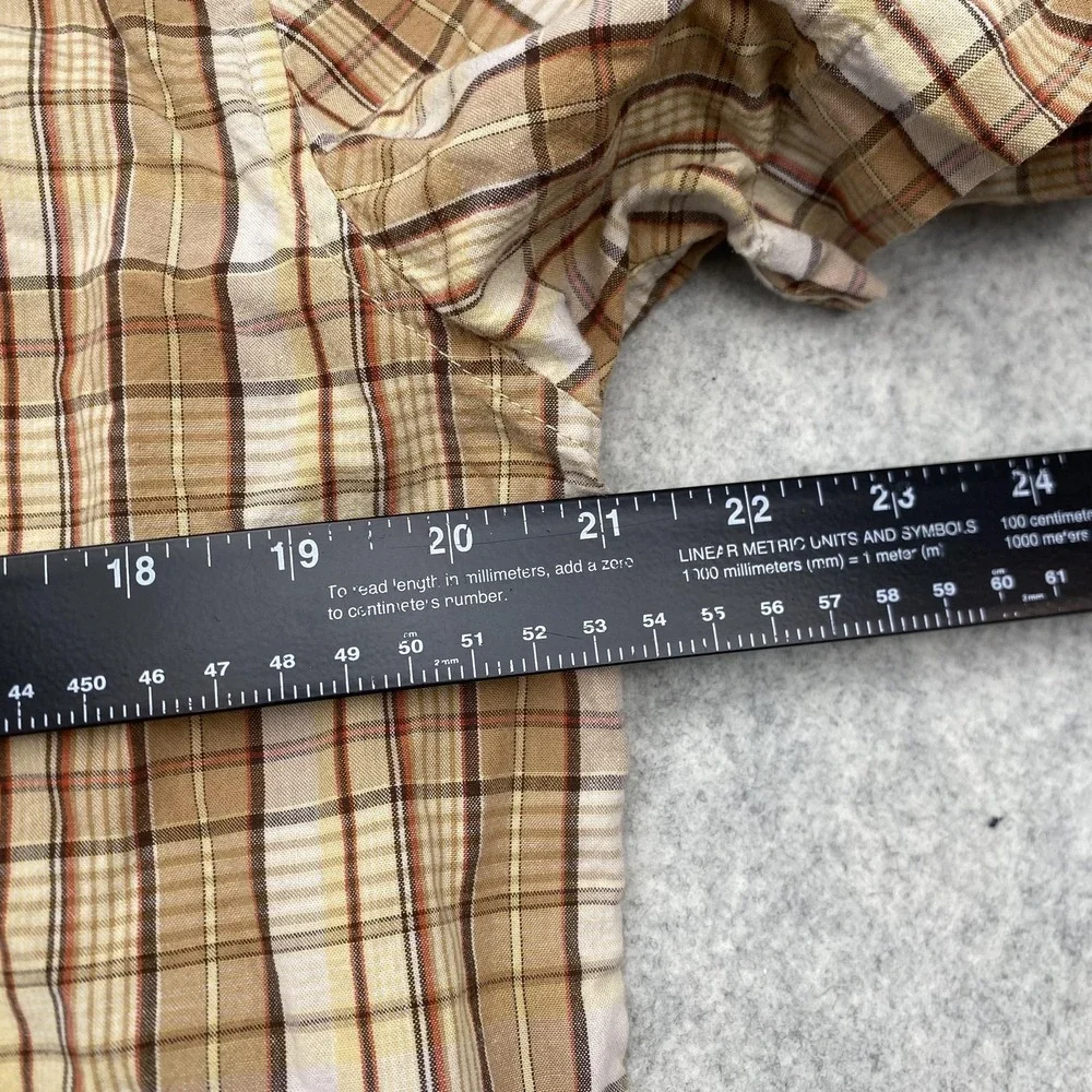 Levi's Shirt Mens Large Beige Plaid Western Pearl Snap Short Sleeve Casual